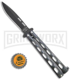 Bear & Son 115GX Galaxy Butterfly Knife - Black Plain -Kershaw Shop Bear and Son Large Butterfly Galaxy Black BHQ 141493 jr bottlecap large