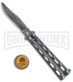 Bear And Son Knives 114GXD Galaxy Balisong Butterfly Knife - Damascus Plain -Kershaw Shop Bear and Son Large Butterfly Galaxy Damascus BHQ 142578 jr bottlecap large