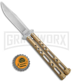 Bear & Son 117 Gold Stonewash Butterfly Knife - Stonewash Plain 9 Bear & Son 117 Gold Stonewash Butterfly Knife - Stonewash Plain -Kershaw Shop Bear and Son Large Butterfly Gold SW BHQ 140254 jr bottlecap large