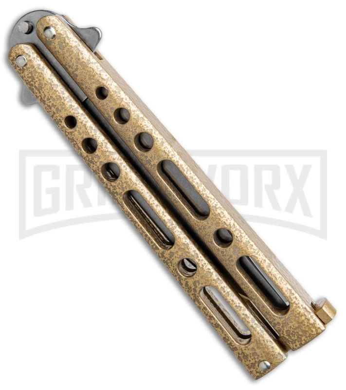 Bear & Son 117 Gold Stonewash Butterfly Knife - Stonewash Plain 5 Bear & Son 117 Gold Stonewash Butterfly Knife - Stonewash Plain - Image 3