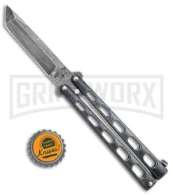 Bear & Son 114 Galaxy Butterfly Knife - Damascus Tanto Plain -Kershaw Shop Bear and Son Large Butterfly Tanto Galaxy Damascus BHQ 141496 jr bottlecap large