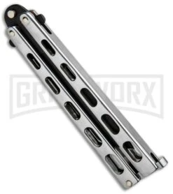 Bear & Son Knives 15 Stainless Steel Butterfly Knife - Tanto Black Plain -Kershaw Shop Bear and Son Tanto Butterfly SS Black SS15TAN BHQ 87938 jr side large