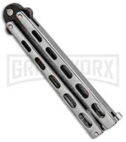 Bear And Son Knives SS14 Large Balisong Butterfly Knife - Tanto Damascus -Kershaw Shop Bear and Son Tanto Butterfly SS Damascus SS14AD BHQ 88455 jr side large