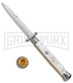 Frank Beltrame 11" Italian Stiletto Mother Of Pearl Automatic Knife - Bayonet -Kershaw Shop Beltrame 11in Italian Stiletto Mother of Pearl Auto Bayo GX 37113 jr bottlecap large