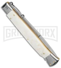 Frank Beltrame 11" Italian Stiletto Mother Of Pearl Automatic Knife - Bayonet -Kershaw Shop Beltrame 11in Italian Stiletto Mother of Pearl Auto Bayo GX 37113 jr side large