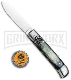SKM 8" Italian Stiletto Lever Lock Brazilian Horn Automatic Knife - Polish Flat -Kershaw Shop Beltrame LL Italian Brazil Horn Satin BHQ 81019 jr bottlecap large