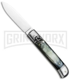 SKM 8" Italian Stiletto Lever Lock Brazilian Horn Automatic Knife - Polish Flat