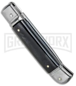 SKM 8" Italian Stiletto Lever Lock Brazilian Horn Automatic Knife - Polish Flat -Kershaw Shop Beltrame LL Italian Brazil Horn Satin BHQ 81019 jr side large