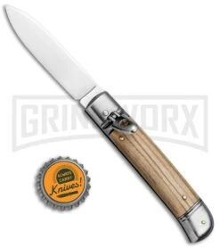 SKM 8" Italian Stiletto Lever Lock Olive Wood Automatic Knife - Polish Flat -Kershaw Shop Beltrame LL Olive Wood Auto Satin BP 27021 jr bottlecap large