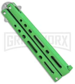 Benchmark Balisong Green Butterfly Knife - Satin Plain -Kershaw Shop Benchmark BM010 Green Balisong Butterfly Satin BM010 BHQ 115068 jr side large