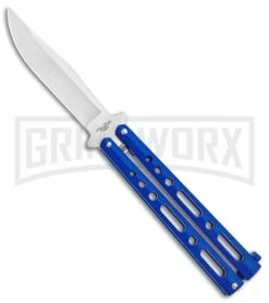 Benchmark Balisong Blue Butterfly Knife - Satin Plain