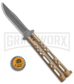 Benchmark Gold Epoxy Steel Butterfly Knife - Stonewash Plain -Kershaw Shop Benchmark Butterfly Gold Stonewash BHQ 138079 td size large