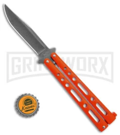 Benchmark Orange Epoxy Steel Butterfly Knife - Stonewash Plain -Kershaw Shop Benchmark Butterfly Orange Stonewash BHQ 137772 td size large