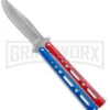 Benchmark Red & Blue Epoxy Steel Butterfly Knife - Stonewash Plain 1 Benchmark Red & Blue Epoxy Steel Butterfly Knife - Stonewash Plain -Kershaw Shop Benchmark Butterfly Red White Blue SW BHQ 143934 jr large