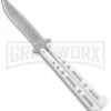 Benchmark White Epoxy Steel Butterfly Knife - Stonewash Plain -Kershaw Shop Benchmark Butterfly White SW BHQ 137770 jr large