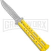Benchmark Yellow Epoxy Steel Butterfly Knife - Stonewash Plain -Kershaw Shop Benchmark Butterfly Yellow SW BHQ 137769 jr large