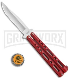 Benchmark BM009 Red Balisong Butterfly Knife - Satin Plain -Kershaw Shop Benchmark Red Buttefly Knife Satin BM009 BHQ 74287 jr bottlecap large