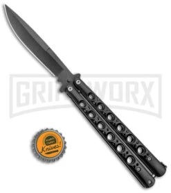 Black Balisong Butterfly Knife - (9.60" Black) -Kershaw Shop Black Balisong Butterfly Black GX 37517 jr bottlecap large