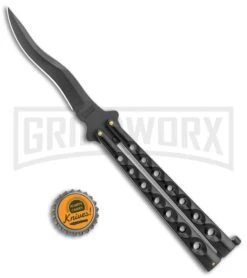 Scoundrel Black Balisong Butterfly Knife Kriss - Black Plain -Kershaw Shop Black Butterfly Balisong Kriss Blade Black GX 3066 jr bottlecap large
