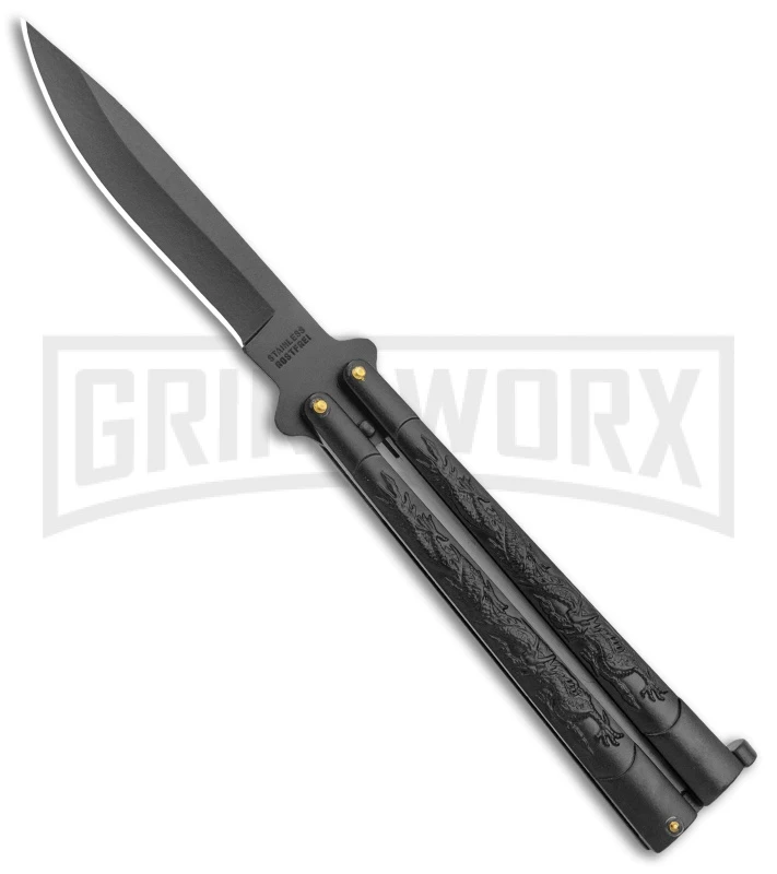 Black Dragon Balisong Butterfly Knife - Black Plain 3 Black Dragon Balisong Butterfly Knife - Black Plain