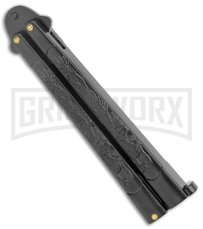 Black Dragon Balisong Butterfly Knife - Black Plain 5 Black Dragon Balisong Butterfly Knife - Black Plain - Image 3