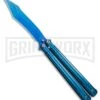 Chalkhill Balisong Black Butterfly Knife - Blue Tanto -Kershaw Shop Blue Balisong Clip Point Butterfly Knife Blue Finish GX 37656 td large