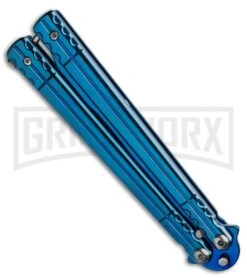 Chalkhill Balisong Black Butterfly Knife - Blue Tanto -Kershaw Shop Blue Balisong Clip Point Butterfly Knife Blue Finish GX 37656 td side large
