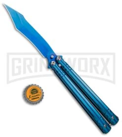 Chalkhill Balisong Black Butterfly Knife - Blue Tanto -Kershaw Shop Blue Balisong Clip Point Butterfly Knife Blue Finish GX 37656 td size large