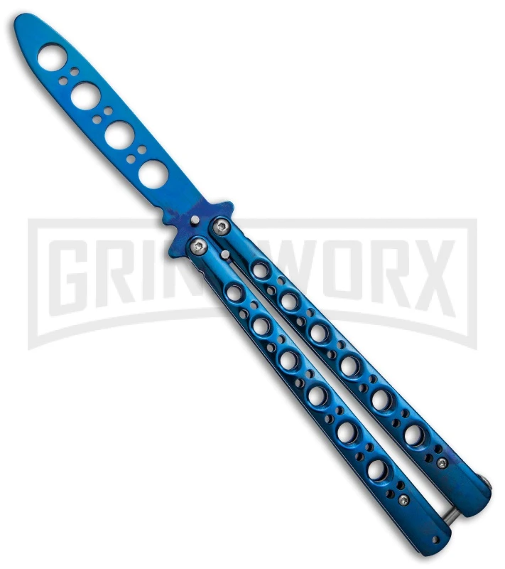 Blue Balisong Trainer Butterfly Knife - Blue Dull 3 Blue Balisong Trainer Butterfly Knife - Blue Dull