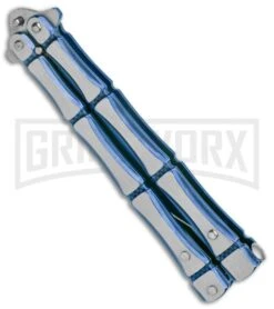 Blue Bone Balisong Drop Point Butterfly Knife - 2 Tone Plain -Kershaw Shop Blue Bone Balisong DP Butterfly TT Plain GX 37371 jr side large