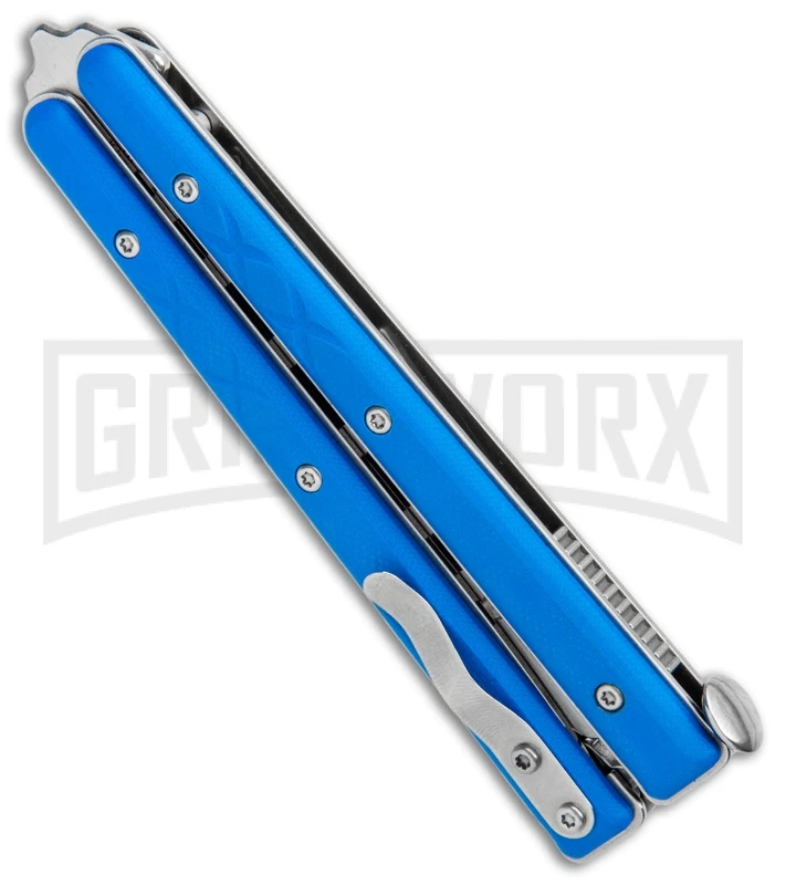 Boker Plus Mini Balisong Solid Blue Trainer Knife - Satin Dull 5 Boker Plus Mini Balisong Solid Blue Trainer Knife - Satin Dull - Image 3