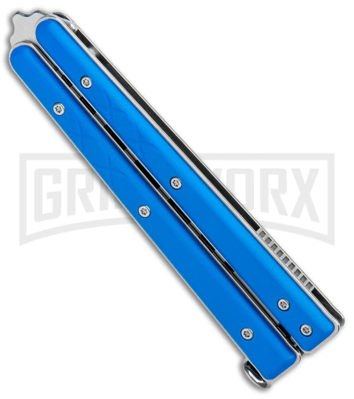 Boker Plus Mini Balisong Solid Blue Trainer Knife - Satin Dull 4 Boker Plus Mini Balisong Solid Blue Trainer Knife - Satin Dull - Image 2