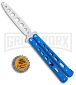 Boker Plus Mini Balisong Blue Skeletonized Trainer Knife - Satin Dull -Kershaw Shop Boker Plus Mini Balisong Trainer Blue Holes G 10 Satin 01BO715SOI BHQ 99636 jr bottlecap large