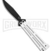 Boker Plus Papillon Butterfly Knife White - Black Plain -Kershaw Shop Boker Plus Papillon Butterfly Knife White 4.1in Black BHQ 184251 hd large