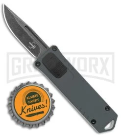 Boker Plus USB OTF Black Automatic Knife Aluminum - Gray SW Plain -Kershaw Shop Boker Plus USB OTF Auto Gray Aluminum Black SW BHQ 125998 jr bottlecap large