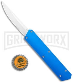 Boker USA Kwaiken OTF Automatic Knife Blue Aluminum (3.4" Satin) 06EX550 -Kershaw Shop Boker USA Kwaiken OTF Auto Blue Aluminum SW 06EX550 BHQ 115742 jr bottlecap large