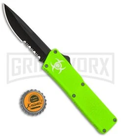 Bolt Zombie Green Biohazard D/A OTF Automatic Knife - Black Serr -Kershaw Shop Bolt Zombie Green Biohazard DA OTF Auto Black Serr GX 17283 jr bottlecap large