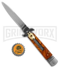 Italia Brass Lever Lock Automatic Stiletto Knife Gold Smoke Handle - Satin Plain 9 Italia Brass Lever Lock Automatic Stiletto Knife Gold Smoke Handle - Satin Plain -Kershaw Shop Brass Lever Lock Automatic Stiletto Knife Gold Smoke Handle Satin Plain GX 41278 KC bottlecap large
