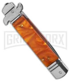 Italia Brass Lever Lock Automatic Stiletto Knife Gold Smoke Handle - Satin Plain 8 Italia Brass Lever Lock Automatic Stiletto Knife Gold Smoke Handle - Satin Plain -Kershaw Shop Brass Lever Lock Automatic Stiletto Knife Gold Smoke Handle Satin Plain GX 41278 KC side large