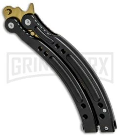Andux CS Black Balisong Butterfly Knife W/ Black Inlays - Bowie Gold Plain -Kershaw Shop Butterfly Black Handle Yellow Blade BF310477 2 BHQ 81130 jr side large