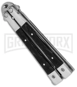 Noble Flipper Black Marble Balisong Butterfly Knife - Satin Plain -Kershaw Shop Butterfly Black Marble Inlay BHQ 81120 jr side large