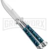 Noble Flipper Blue Marble Balisong Butterfly Knife - Satin Plain