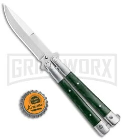 Noble Flipper Green Marble Balisong Butterfly Knife - Satin Plain -Kershaw Shop Butterfly Green Marble Inlay BHQ 81124 jr bottlecap large