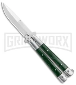 Noble Flipper Green Marble Balisong Butterfly Knife - Satin Plain