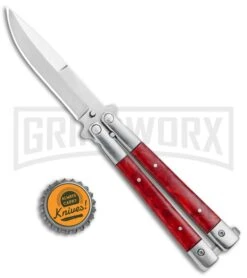 Noble Flipper Red Marble Balisong Butterfly Knife - Satin Plain -Kershaw Shop Butterfly Red Marble Inlay BHQ 81123 jr bottlecap large
