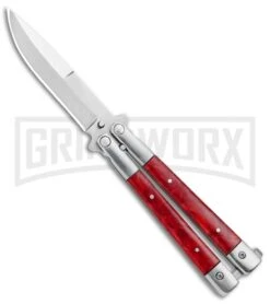 Noble Flipper Red Marble Balisong Butterfly Knife - Satin Plain