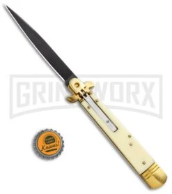 CKM 9.75" Slimline Sim Ivory Leverlock Automatic Knife - Black -Kershaw Shop CKM 9.75in Silmline Sim Ivory Leverlock Auto Black LV2057 GX 34292 jr bottlecap large