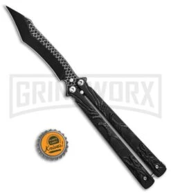 Chalkhill Balisong Black Butterfly Knife - Black Tanto Dragon Handles -Kershaw Shop Chalkhill Baisong Black Butterfly Knife Black Dragon Handles GX 37649 td size large