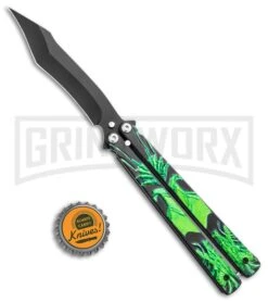 Chalkhill Balisong Black Butterfly Knife - Black/Green Dragon Handles -Kershaw Shop Chalkhill Balisong Black Butterfly Black Green Dragon Handles GX 37964 jr bottlecap large