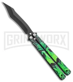 Chalkhill Balisong Black Butterfly Knife - Black/Green Dragon Handles